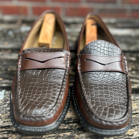 Hitchcock Wide Shoes for Men Croc Moc Brown Leather Penny Loafer Sz 11 5E G8 - Picture 3 of 12